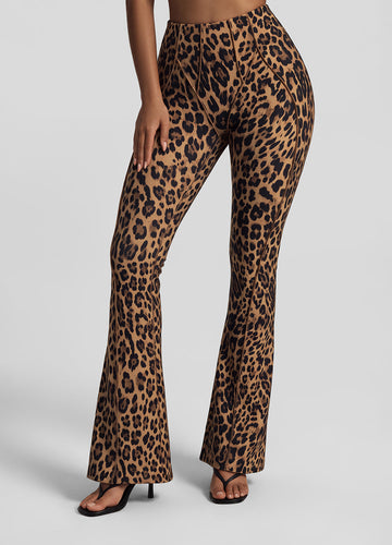Golden Leopard Print Longline Flare Leggings