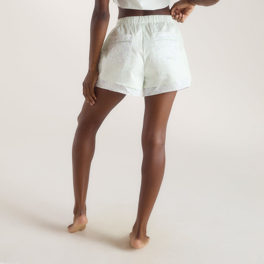 Bloom & Stripe Pyjama Shorts - Sage Green