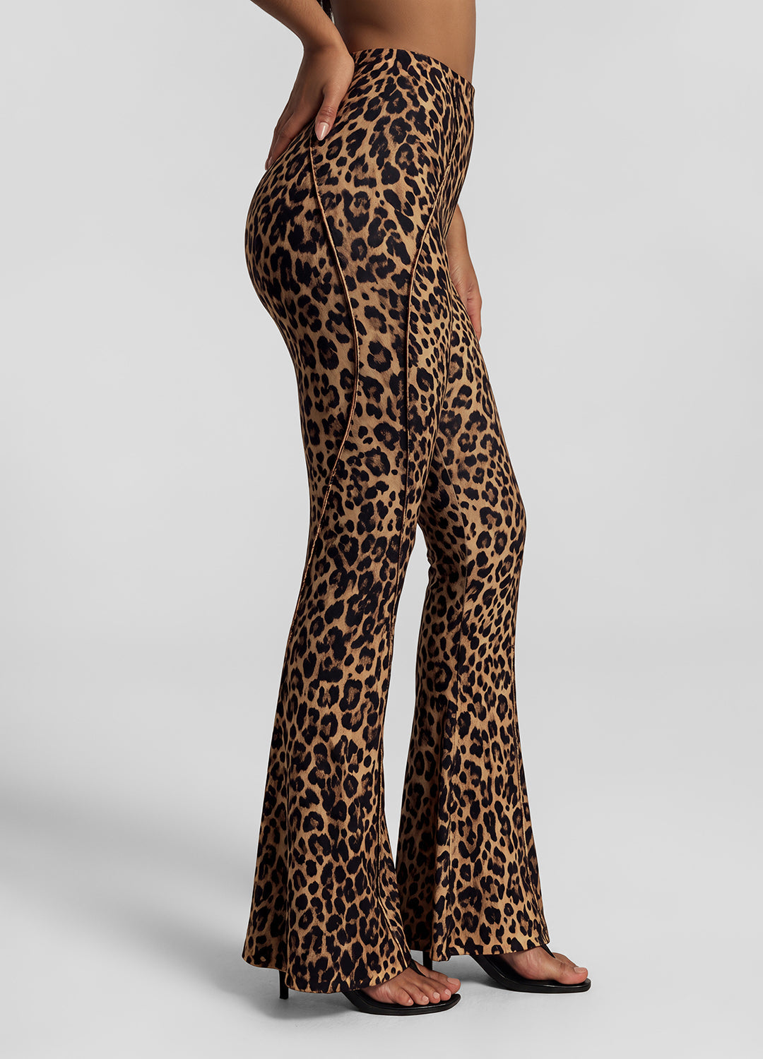 Golden Leopard Print Longline Flare Leggings