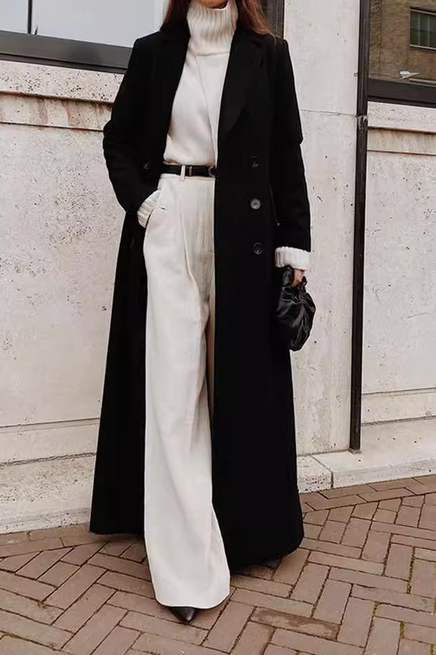 Solid Wool Blend Longline Coat