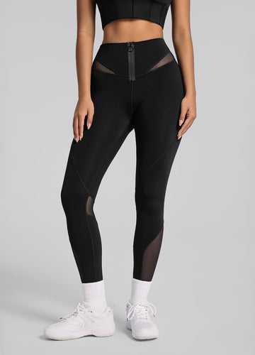 Breathable Front-Zip Mesh Leggings