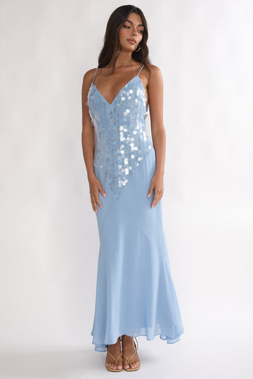 Meranda V Neck Maxi Dress Sequin Blue