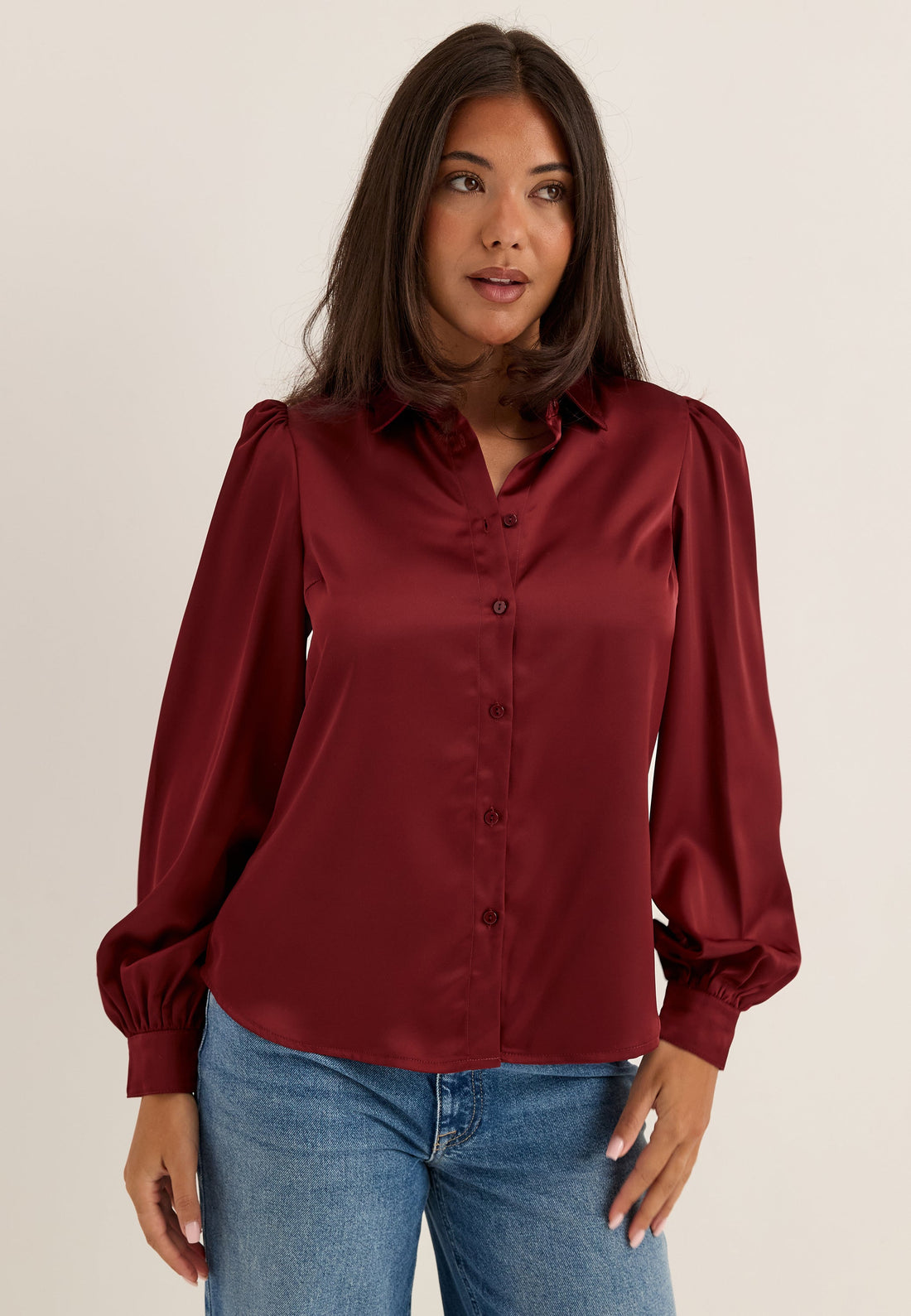 Puff Sleeve Satin Shirt