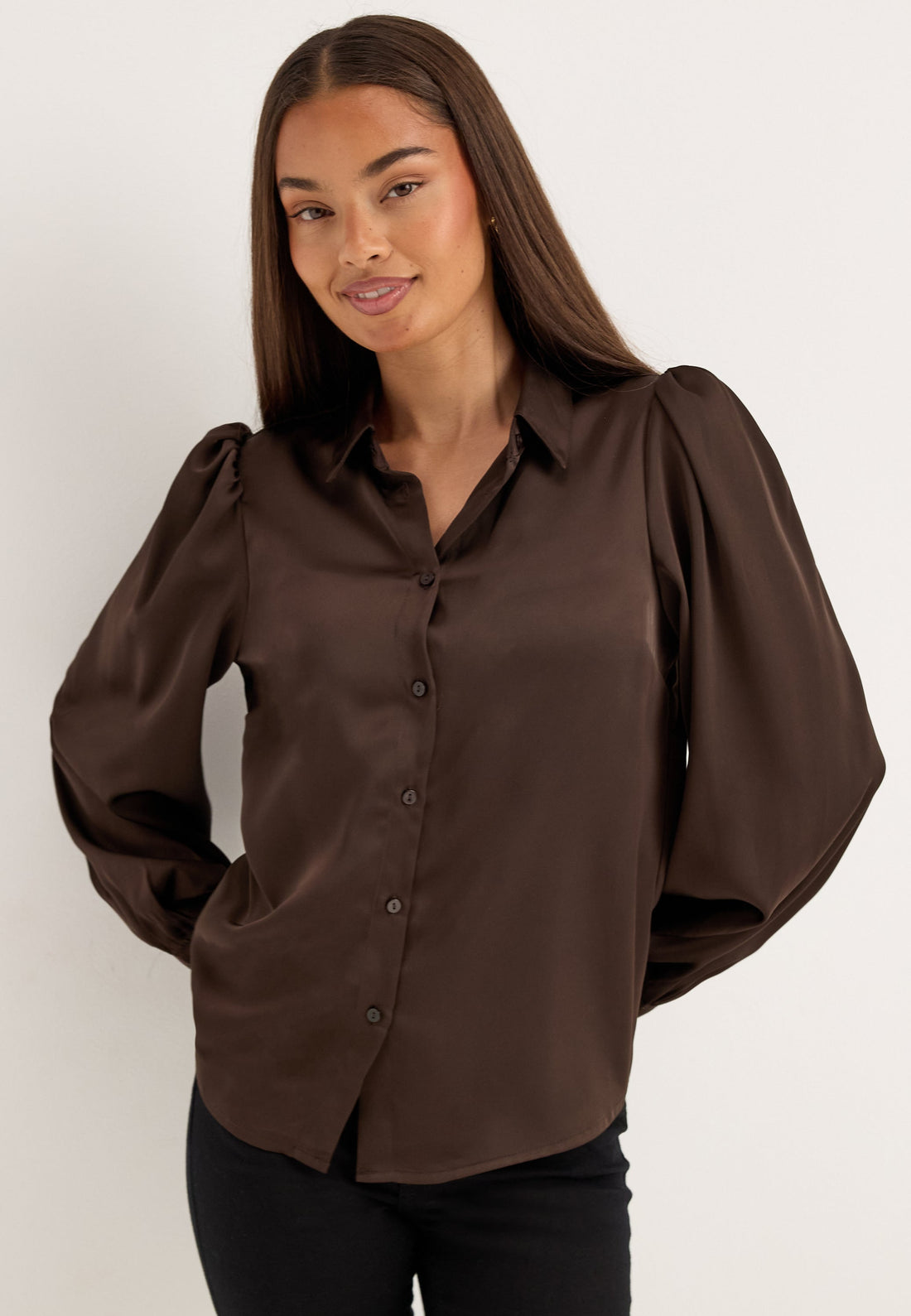 Puff Sleeve Satin Shirt