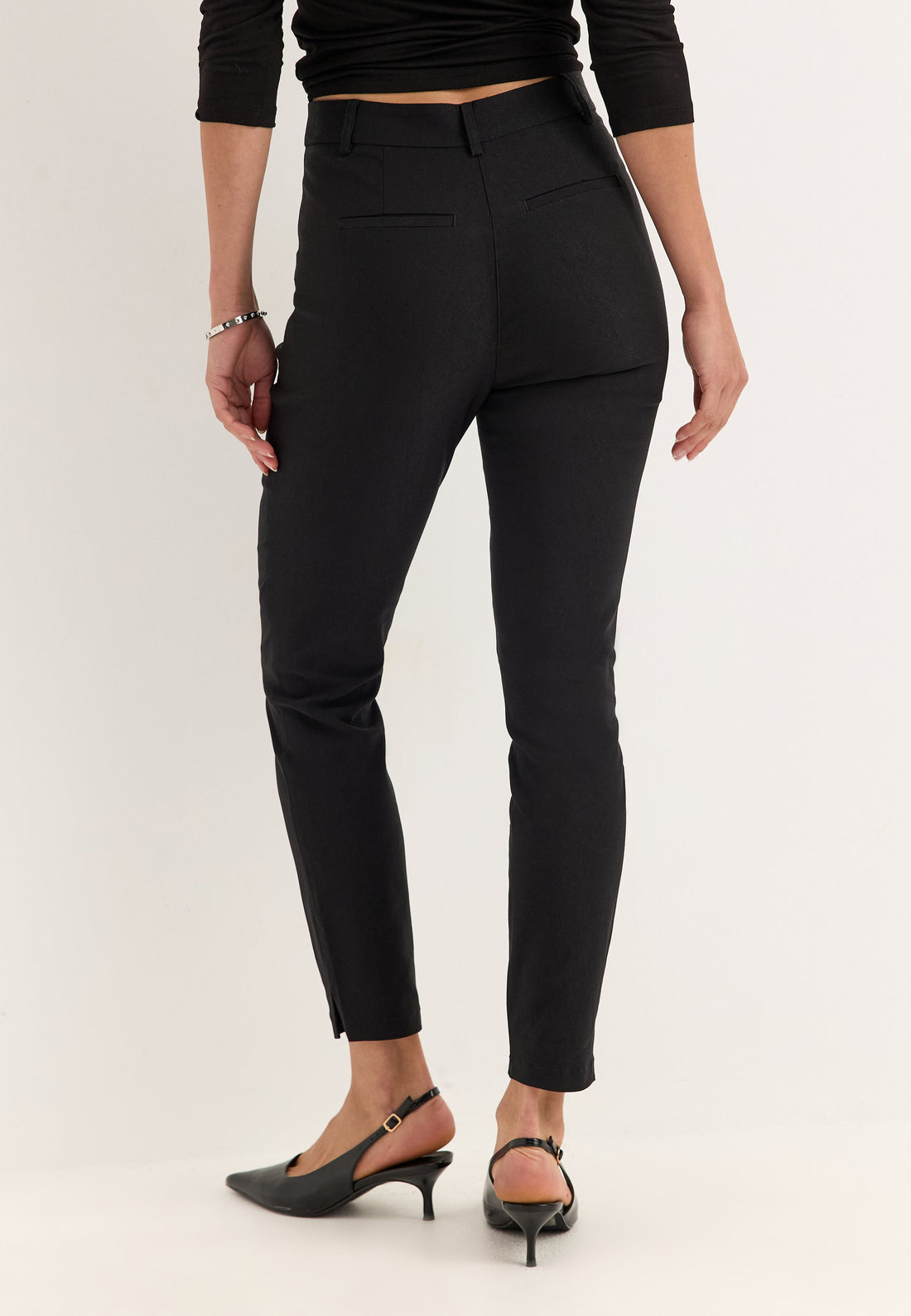 High Waist Stretchy Ankle Slit Trousers