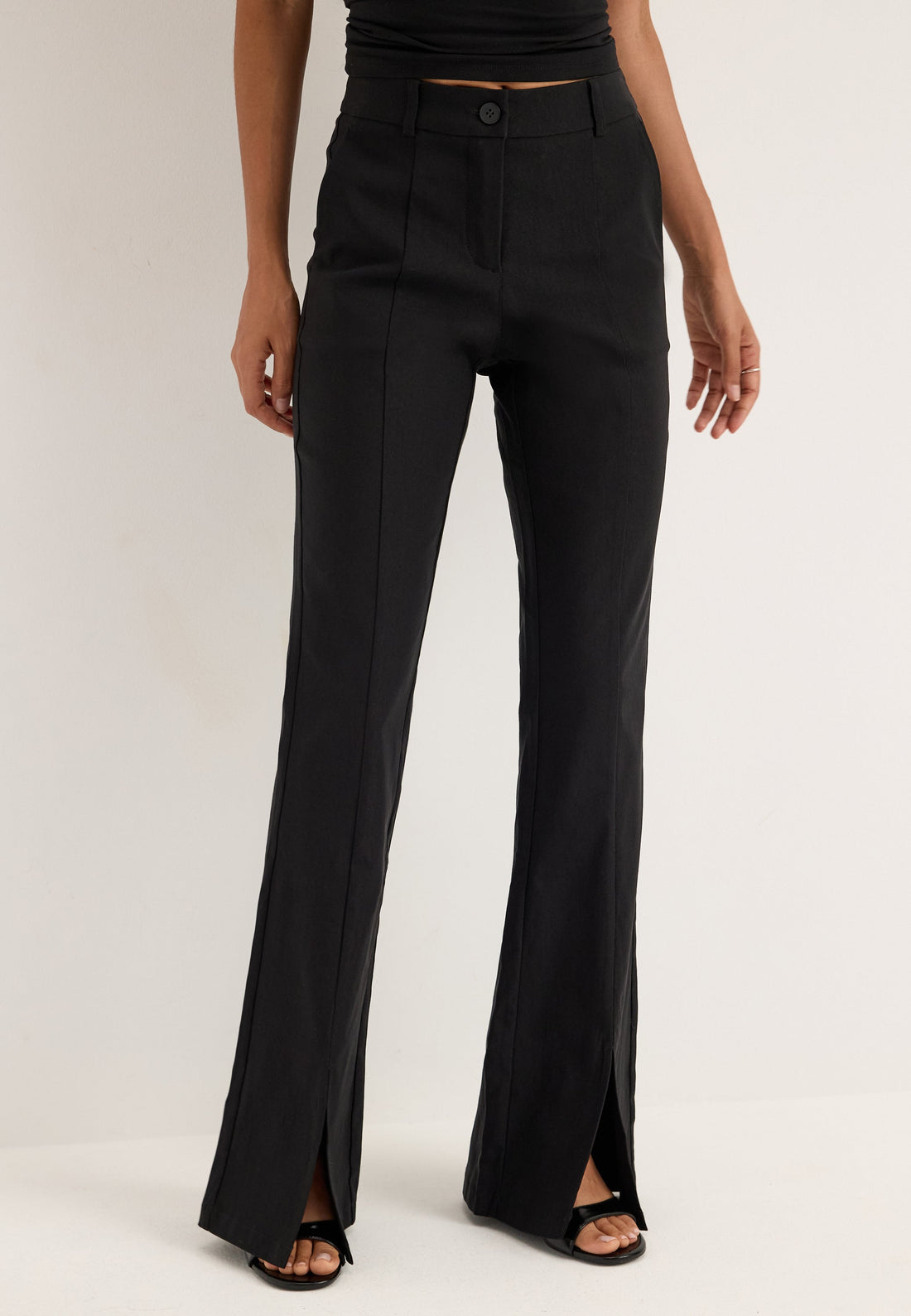 Mid Waist Stretchy Flared Slit Trousers