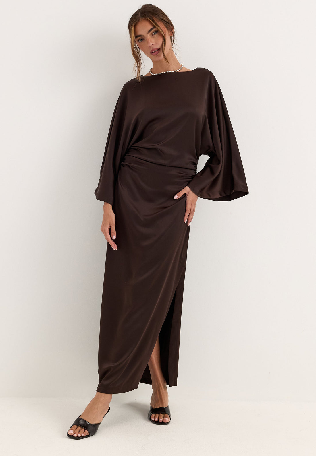Kimono Sleeve Satin Maxi Dress