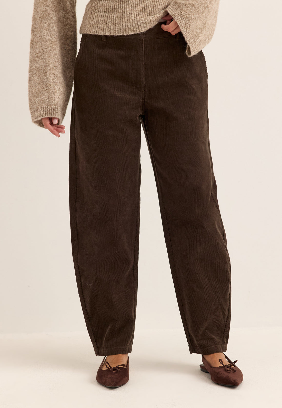 Mid Waist Corduroy Wide Trousers