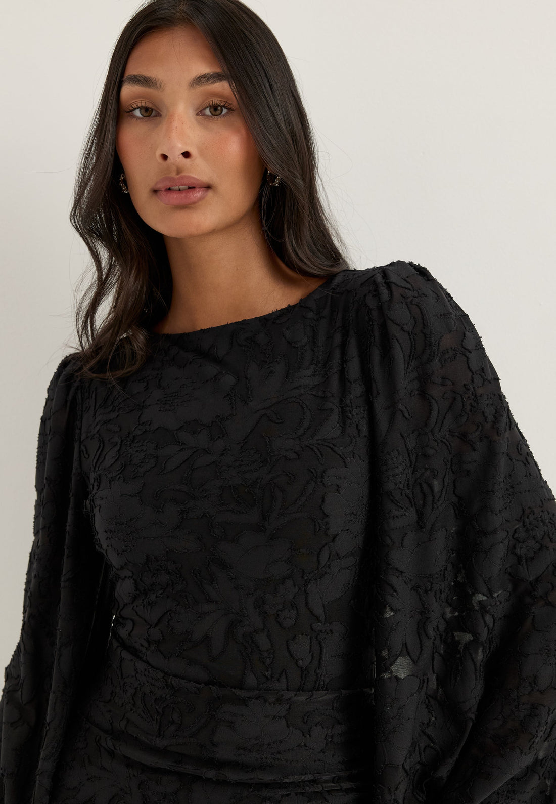 Balloon Sleeve Soft Jacquard Gown