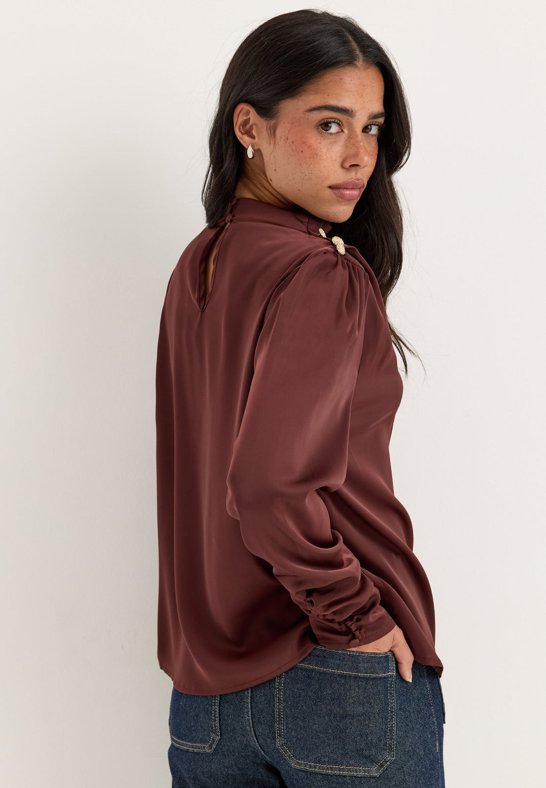 Satin Button Detail Blouse