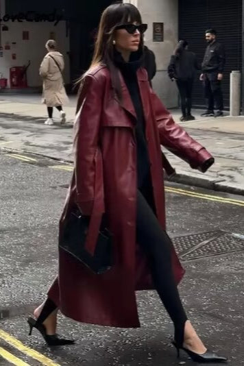 Loose Leather Trench Coat