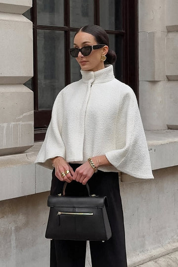 Elegant Solid High Collar Short Cape Coat