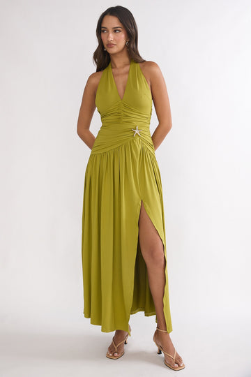 Nightbloom Halter Maxi Dress Olive