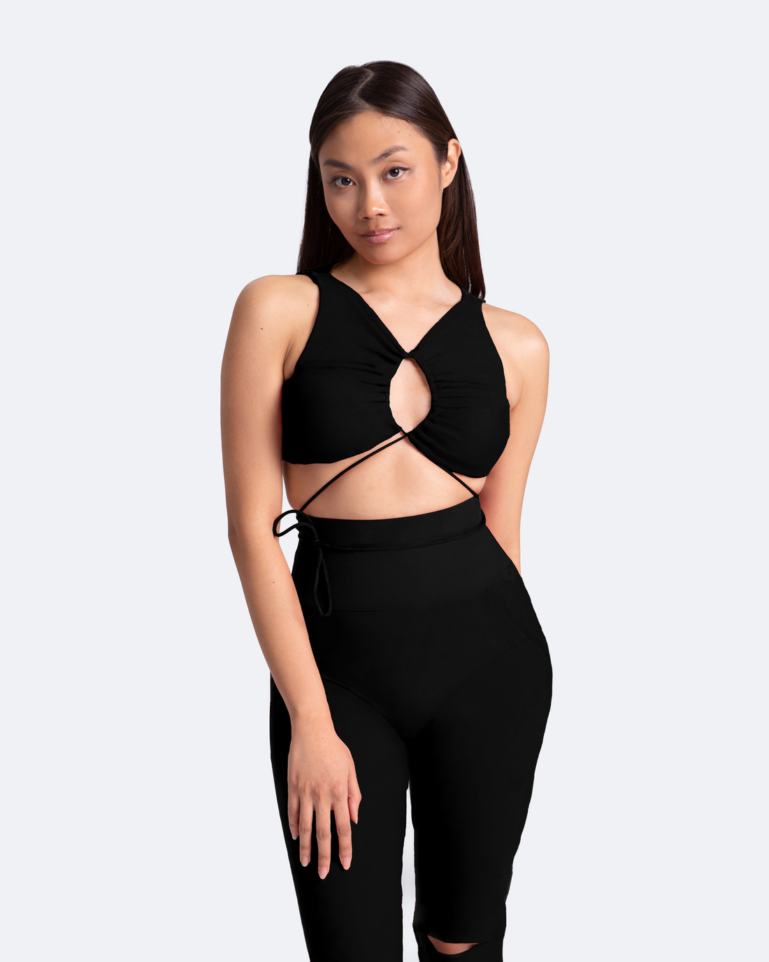 High-Waist Leggings with Knee-Slit Detail