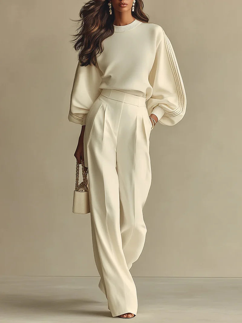 Lantern Sleeve Sweater & Wide Leg Trousers Set