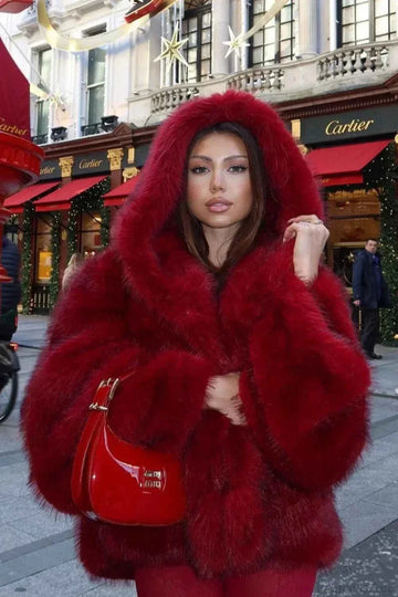 Cropped Faux Fur Hooded Coat