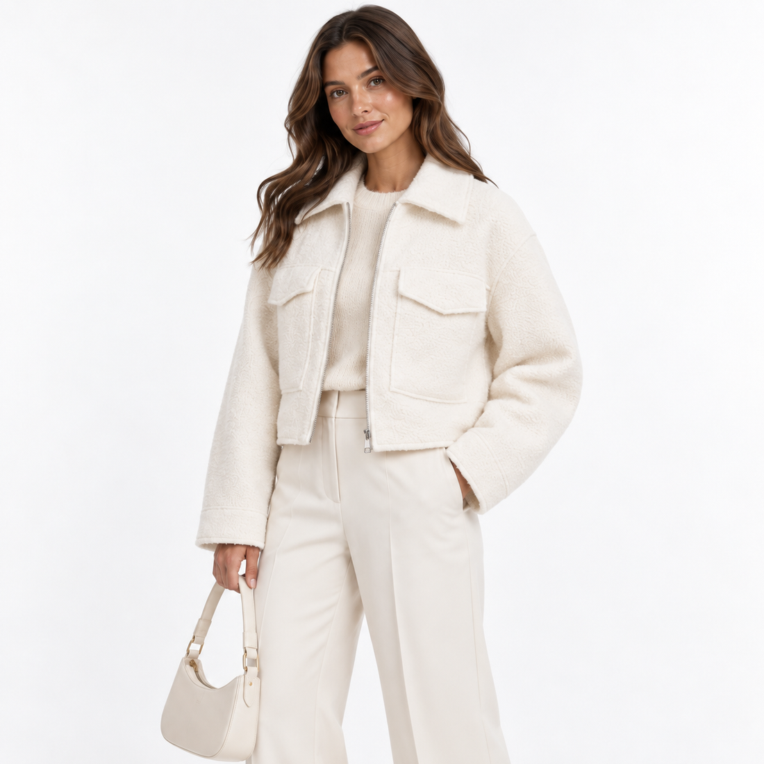 BOUCLE ZIP-UP COLLARED JACKET