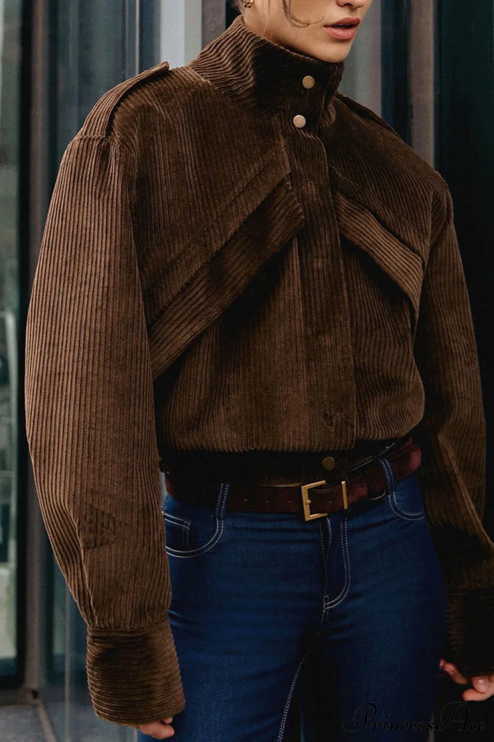 Corduroy Biker Style Elegant Casual Coat