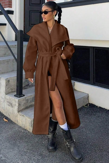 Brown Oversized Lapel Wool Coat