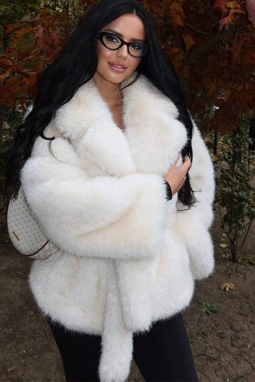 Solid Color Cropped Fur Coat