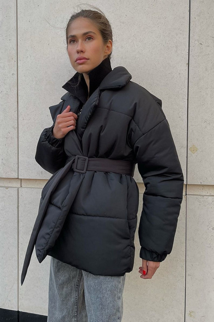 Slim Fit Lapel Belted Winter Coat