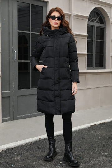 Plus Size Hooded Longline Puffer Coat