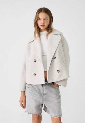 Short Double-Breasted Jacket with Oversized Lapels and Pockets
