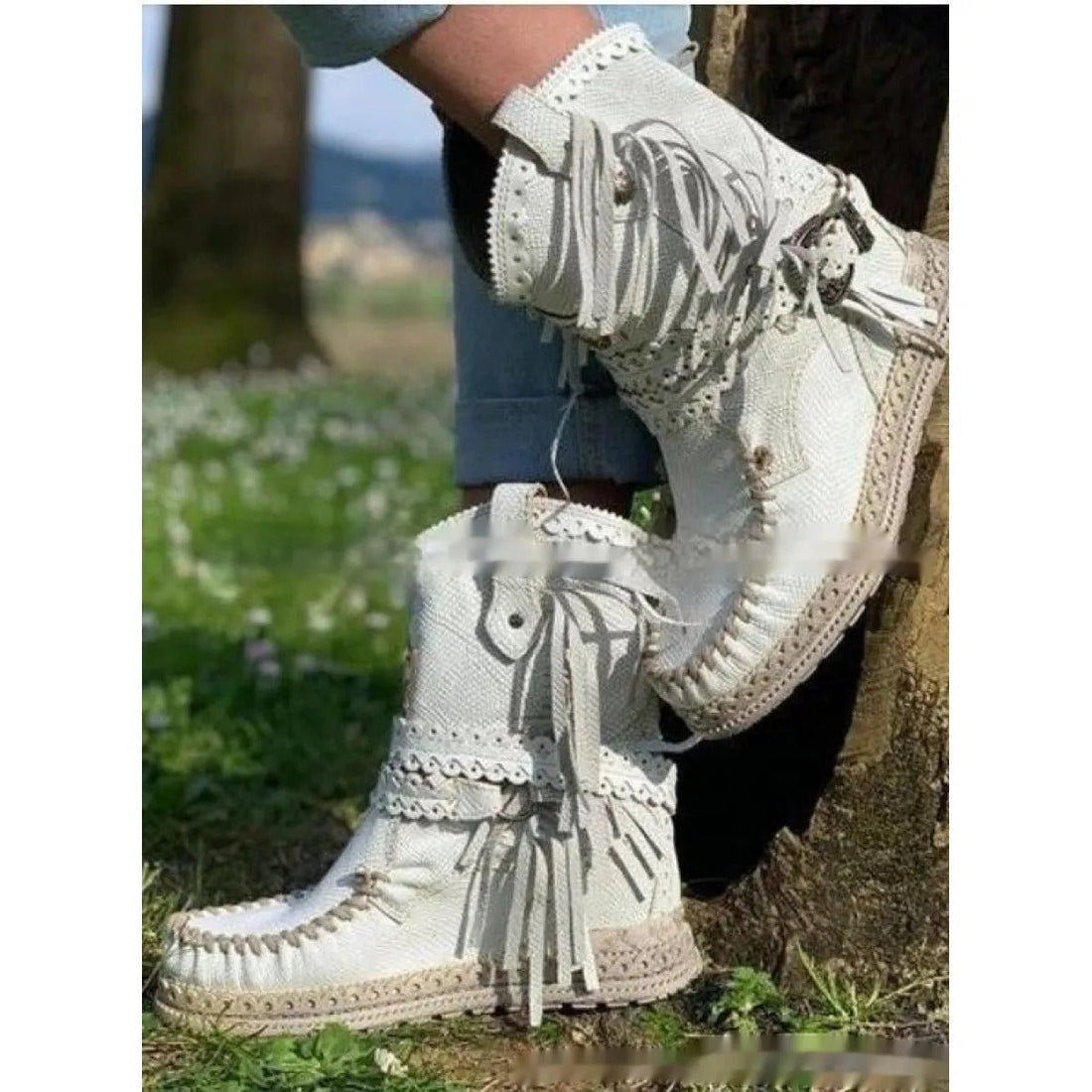 Women's Suede Western Boots with Fringes and Non-Slip Soles