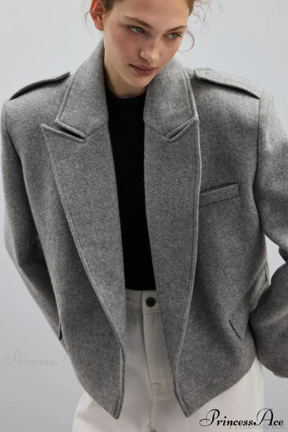 Peak Lapel Blazer Style Wool Loose Coat