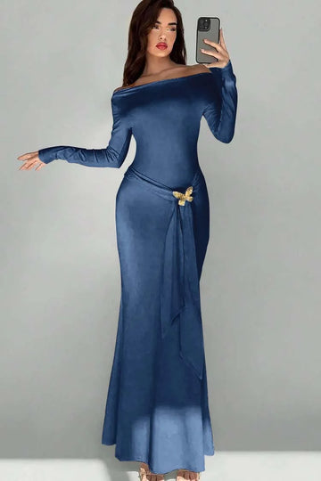 Off-Shoulder Butterfly Tie Maxi Dress