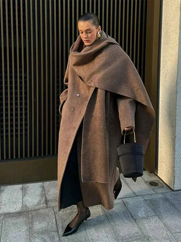 Long Double-Breasted Coat with Classic Lapel Collar