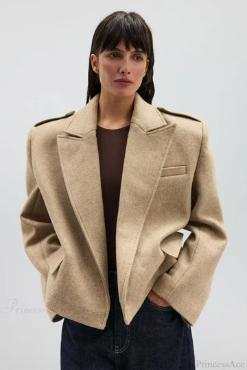Wool Blend Notched Lapel Epaulette Coat